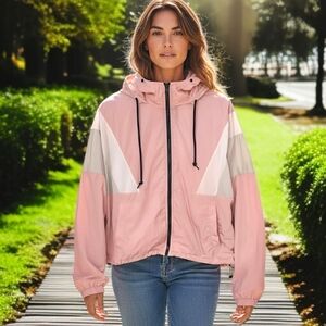 PINK Victorias Secret Windbreaker Sz XS Jacket Pastel Pink‎ Oversized Zip Up Y2K